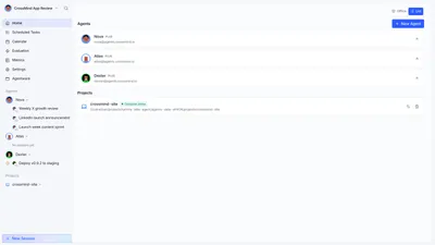 The CrossMind workspace showing agents and projects