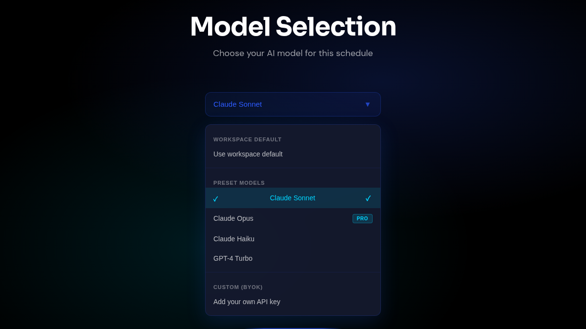 Unified model selection in schedule configuration