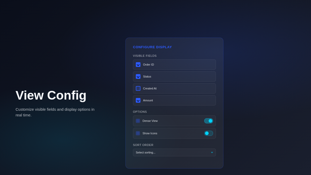 View configuration panel