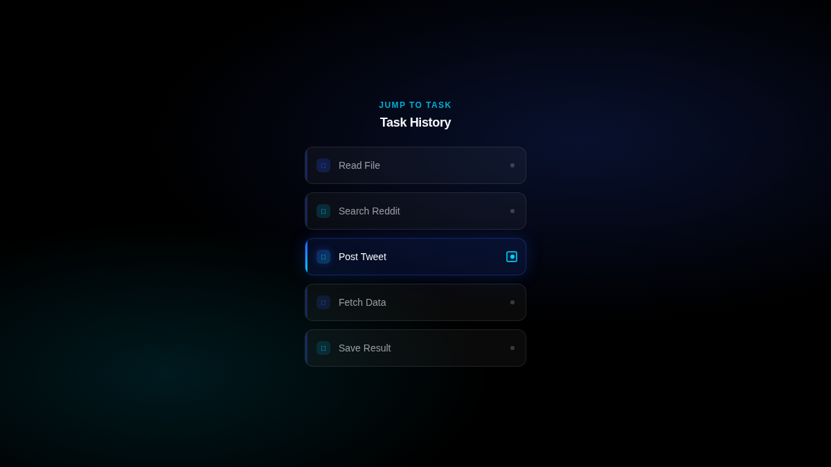 Jumpable task tool cards in task history