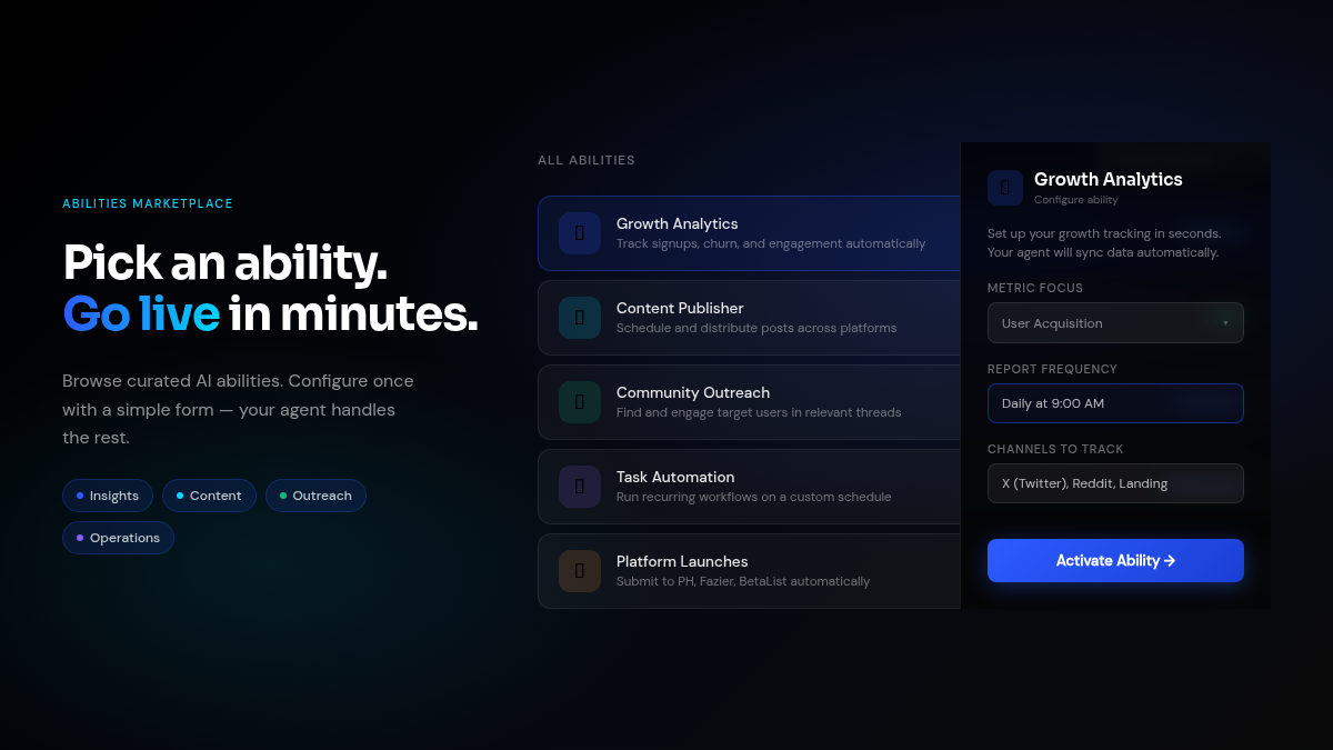 Abilities marketplace with form-based onboarding
