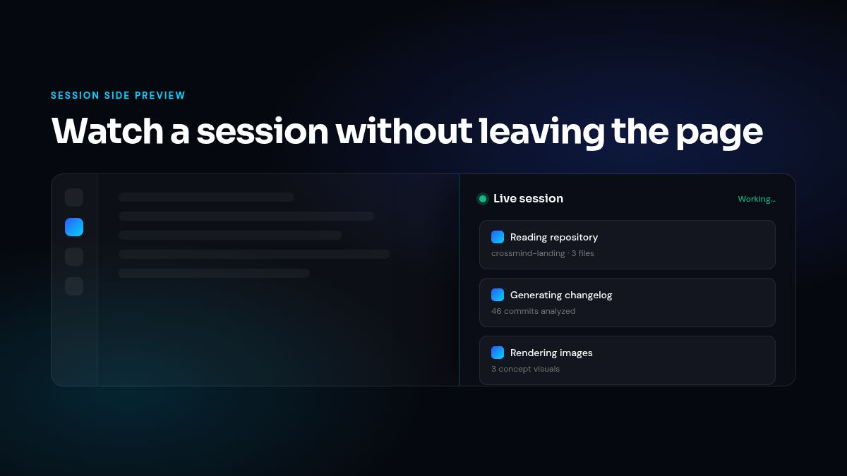 Inline session side previews
